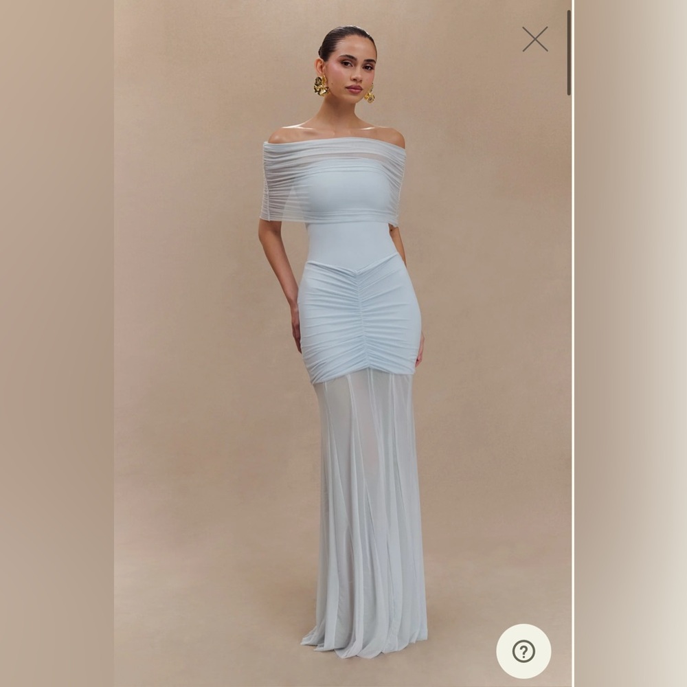 Meshki Caspian
Slinky And Mesh Off Shoulder Maxi Dress - Pale Blue